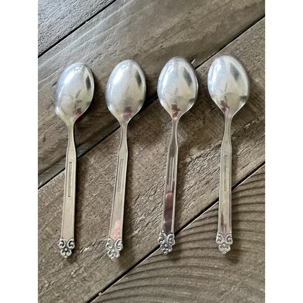 4 Northland Stainless Japan Teaspoons Vintage Geometric Scroll Flatware Set